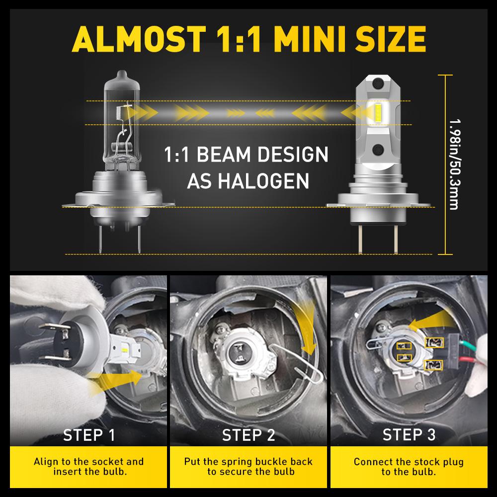 AUXITO 2X H7 LED Canbus Headlight Bulb for Volkswagen Golf 5 6 7 mk6 mk7 Volvo v50 v70 Toyota Auris Honda Civic 360 H7 LED Light