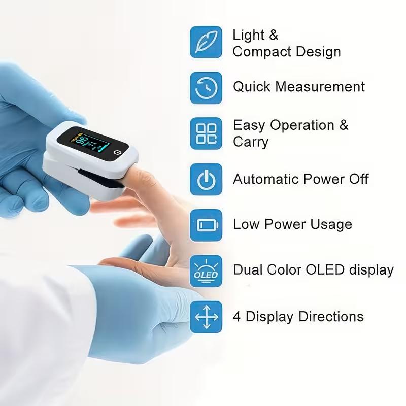 Fingertip Pulse Oximeter OLED Display SpO2 Blood Oxygen and Pulse Rate Monitor Portable Battery Powered