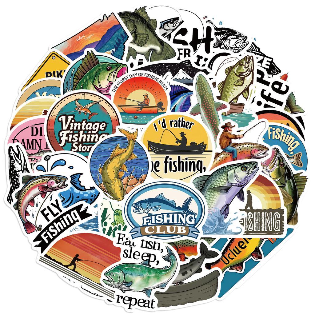 50 Cartoon Fishing Fishing Graffiti Stickers Decorative Guitar Notebook Suitcase DIY Waterproof