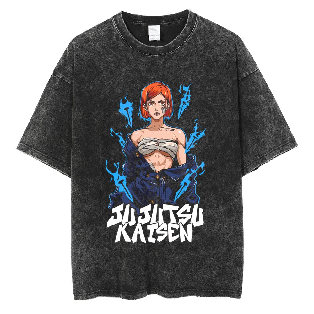 

Аниме Магическая битва Кугисаки Нобара Крутая графическая футболка Мужская Женская Футболки из стираного хлопка Манга Повседневная футболка Харадзюку Мужская футболка XXL чёрный