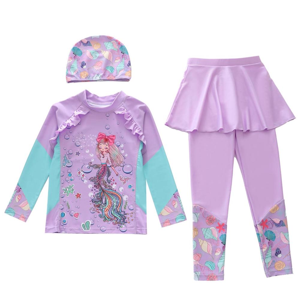 New Girls' Long Sleeve Two-Piece Swimsuit for Toddlers and Kids with CPC Certification
