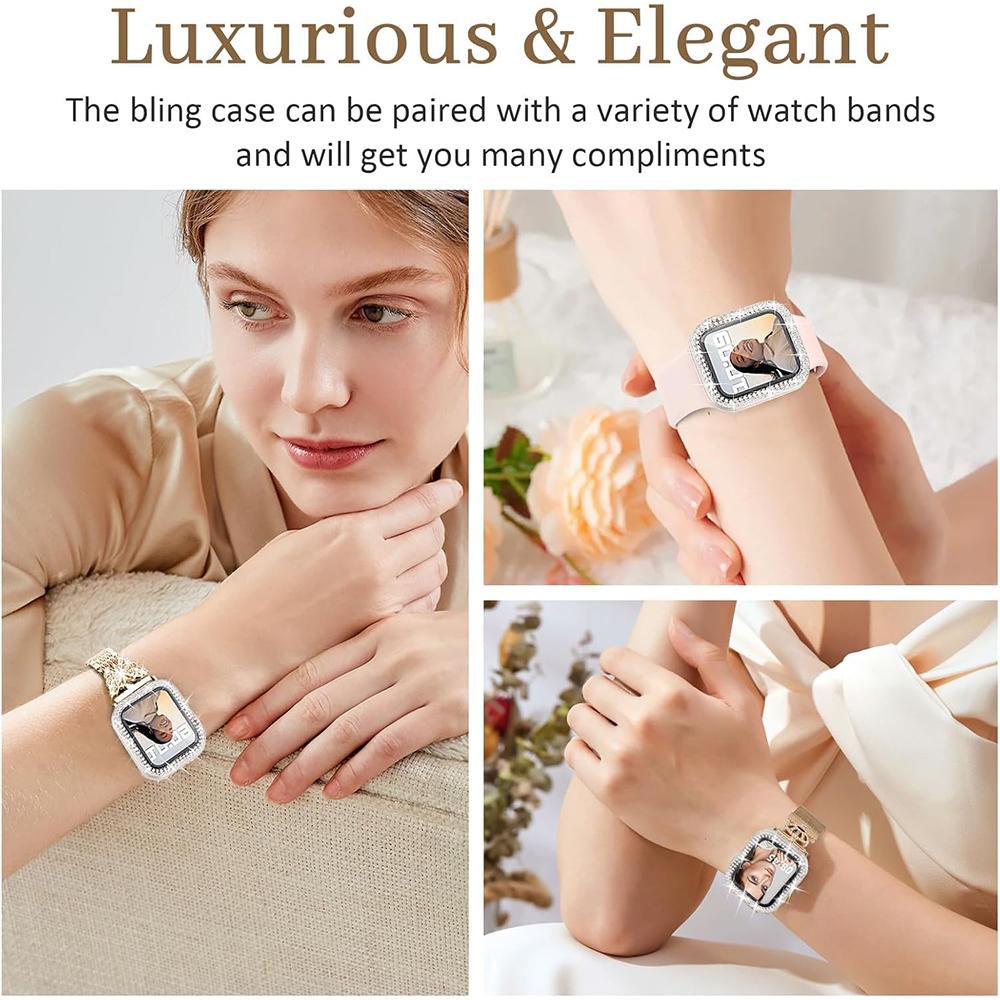 Diamant-Glitzer-Gehäuseabdeckung für Apple Watch Serie 10 46 mm 42 mm 9 8 Ultra 3 2 49 mm Se 45 mm 41 mm 40 mm 44 mm 38 mm Displayschutzfolie Schutzzubehör