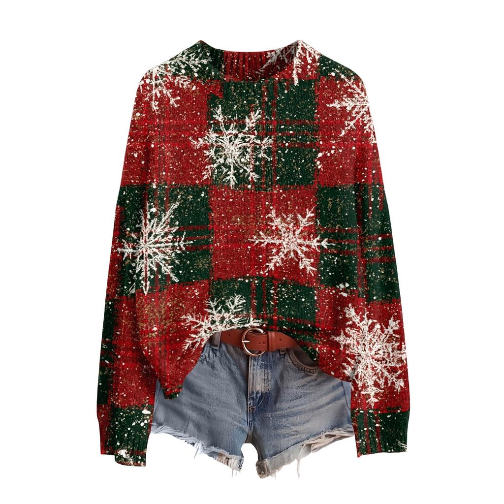 Women's Soft Christmas Print Crewneck Long Sleeve Sweater for Fall and Winter