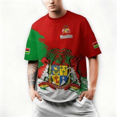 Republik Mauritius Flagge 3D-gedruckte T-Shirts Mauritius Wappen Grafik T-Shirts Herrenmode Kurzarm Top