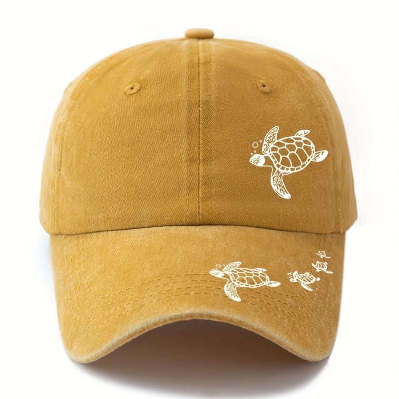 A Stylish Printed Baseball Cap Featuring a Dual Print Design of a Sea Turtle Perfect for Both Men And Women This Trendy Curved