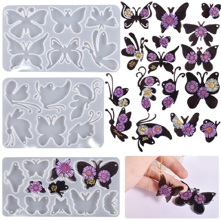 Silicone Keychain Mold for Butterfly Pendant Epoxy Casting Mould with Hole