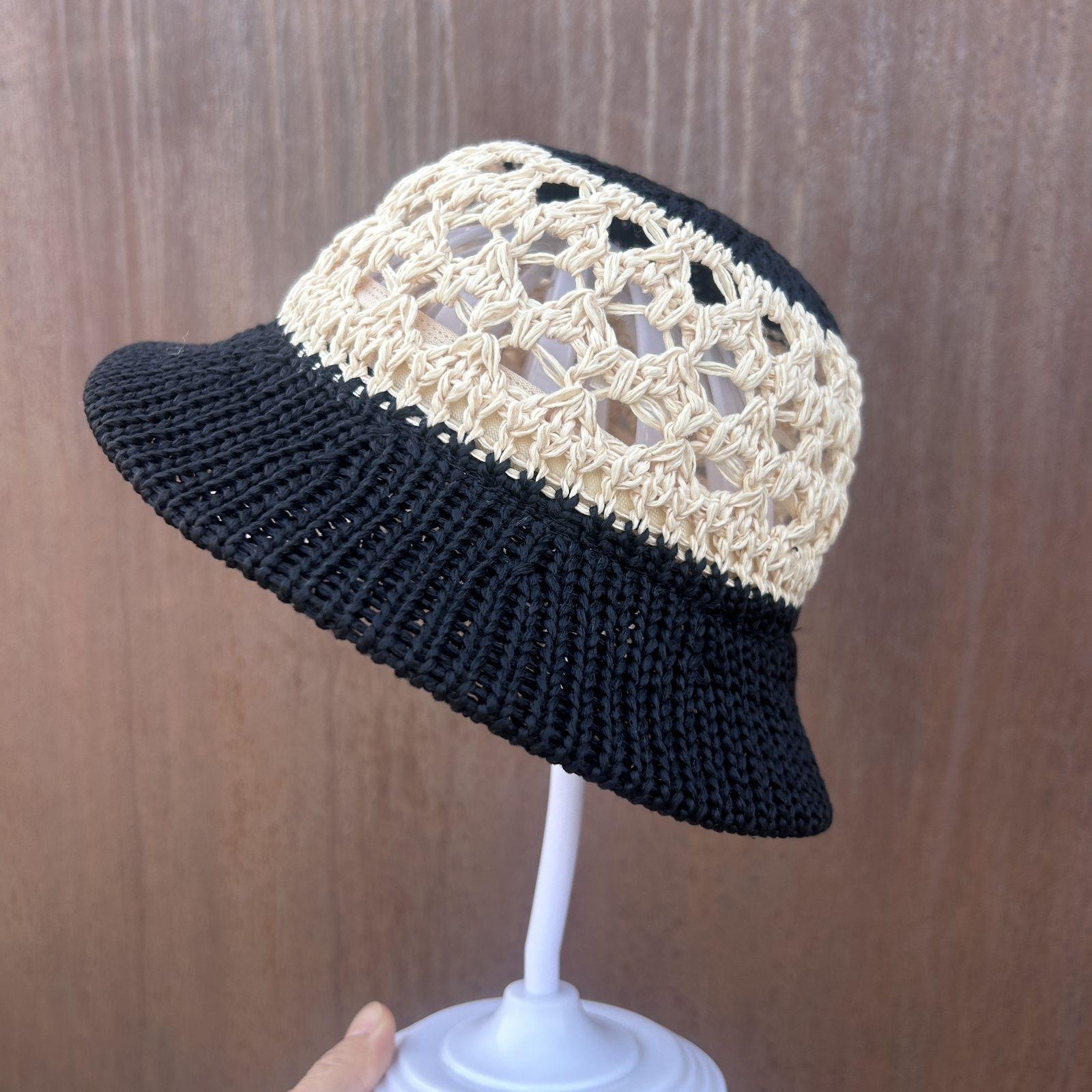 

Summer Straw Hat Bucket Hollow Breathable Fisherman Hat Sun Protection Fashionable Woven Sun Hat Fashionable Fisherman Hat Large size 48-52cm