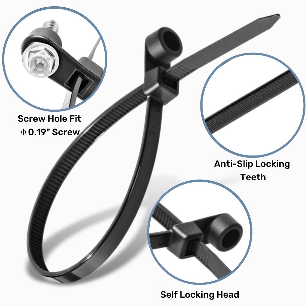 100-1000PCS Screw Hole Cable Ties Heavy Duty Adjustable Self-locking Nylon Cable Ties DIY Office Cables Wire Fasten Organizer