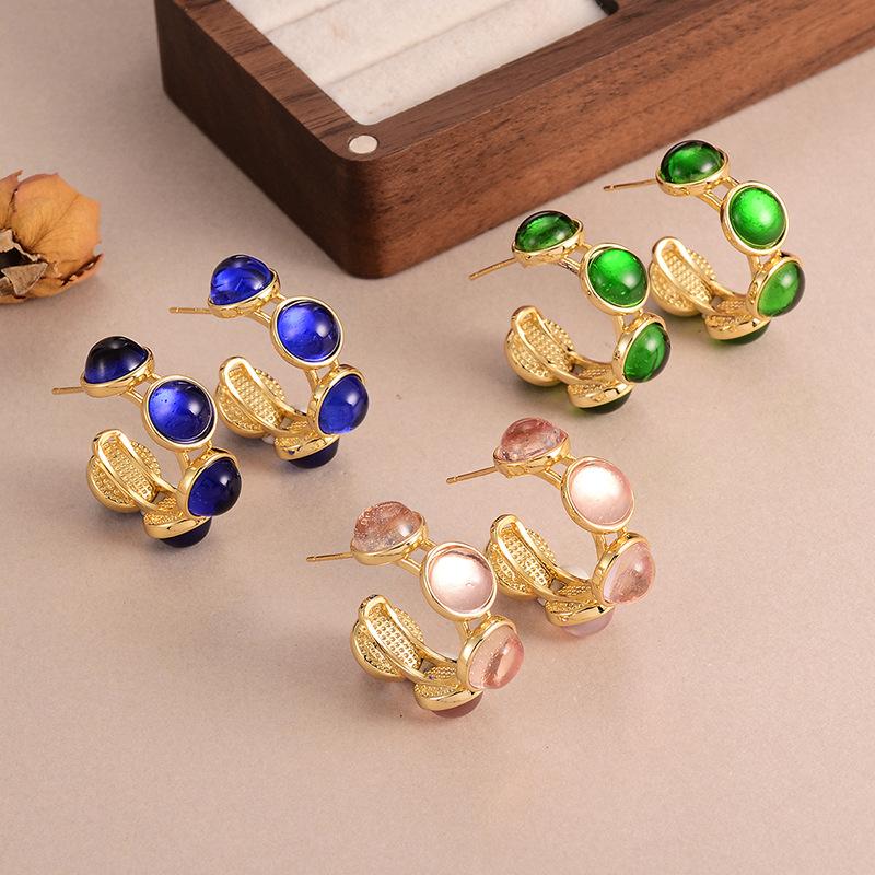 French C-type glazed multi-color earrings medieval vintage retro niche high-end stud earrings versatile texture earrings