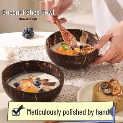 Handgefertigte Kokosnussschalen-Dessertschale mit Holzbesteck - Stilvoll, Umweltfreundlich, Natürliches Design