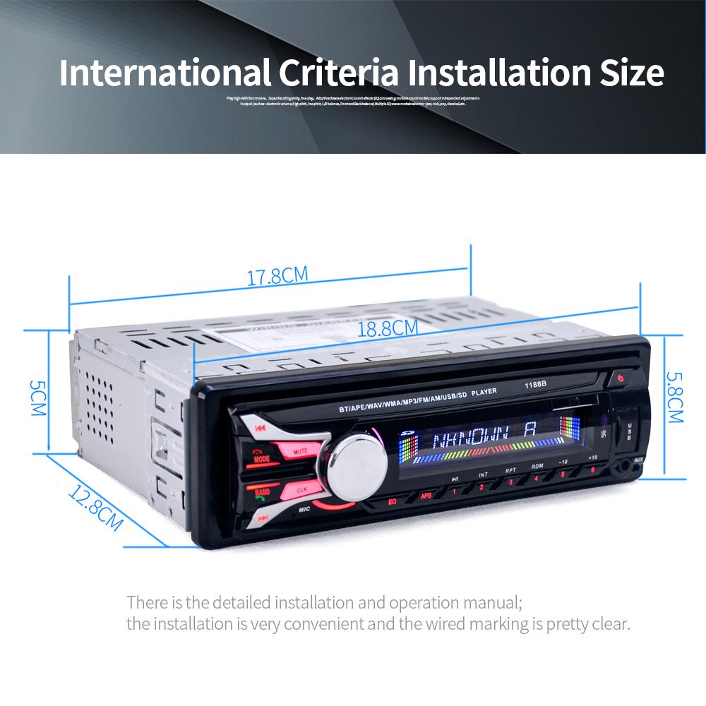 Car Radio Audio Stereo FM Aux Input Receiver SD USB MP3 Player In Dash Bluetooth 1 DIN Removable