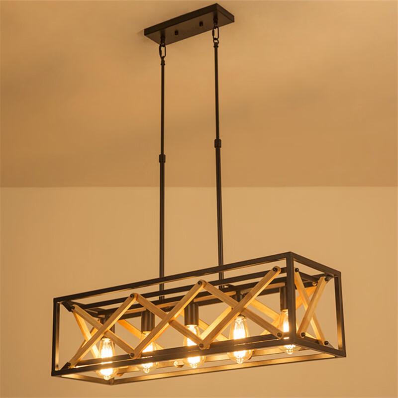 Oeny Vintage Industrial Solid Wood 5-Light Pendant Lamp