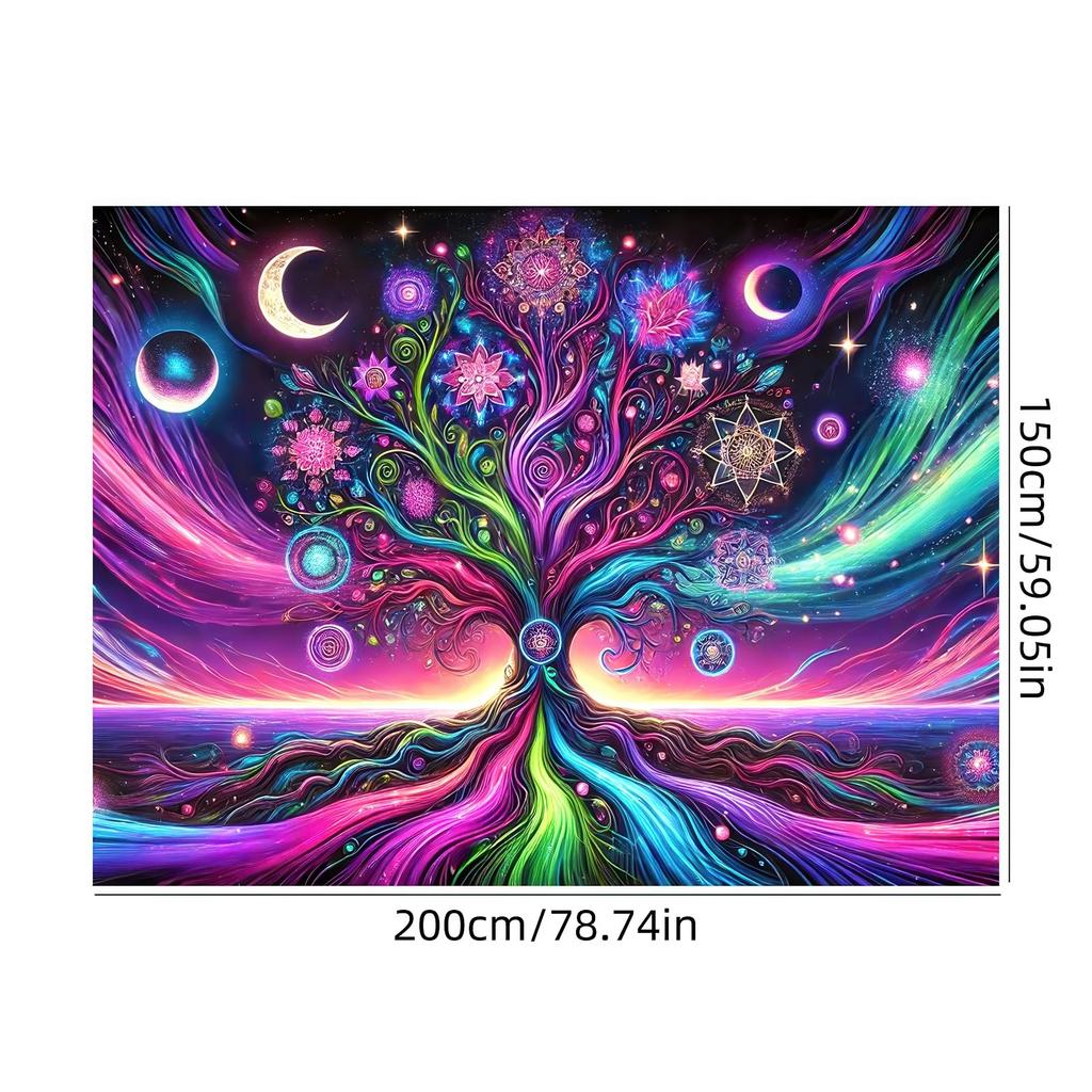 Blacklight Tree of Life Tapestry Psychedelic Space Galaxy Neon Tapestries UV Reactive Tapestry Glow In The Dark Neon Backdrops