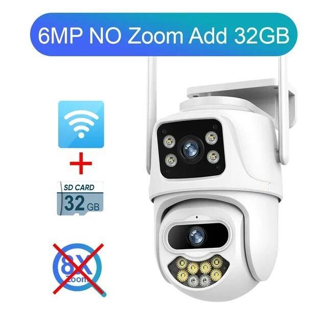 2024 New 9MP 4K Three Lens WiFi IP Camera Outdoor 8X Zoom Dual Screens PTZ Cameras Ai Auto Tracking CCTV Security Cam iCSee App