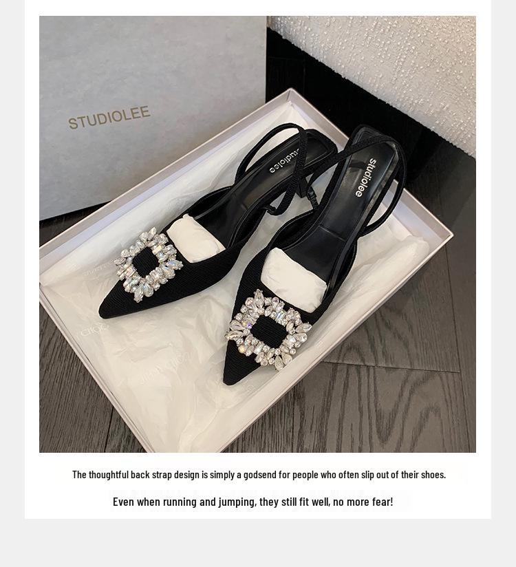 2024 Summer Wizard of Oz Rhinestone Buckle Pointed Toe Backless Heels - Women's One-Strap Closed Sandals