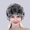 New Arrival Flowers Real Fur Hats Winter Russian Women Natural Rex Rabbit Fur Caps Lady Genuine Rex Rabbit Fur Beanies Cap