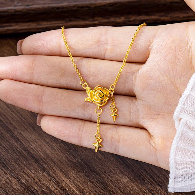 Minimalist Rose Tassel Clavicle Chain: Elegant, Non-Fading Vietnam Gold Necklace for Women