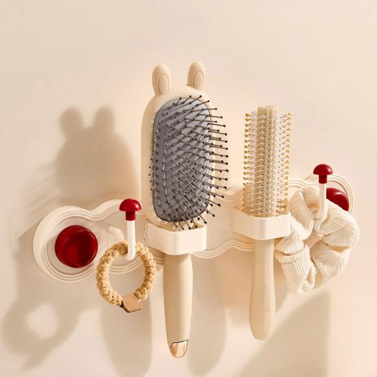 Saugnapf Badezimmer-Organizer Bohrloser drehbarer Hakenständer für Haarbürsten Handtücher Haargummis Wandmontierter Aufbewahrungsständer für Kämme Zubehör