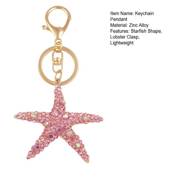 Keychain Pendant Rhinestones Inlaid Starfish Design Key Chain with Lobster Clasp Bag Charm Backpack Accessory