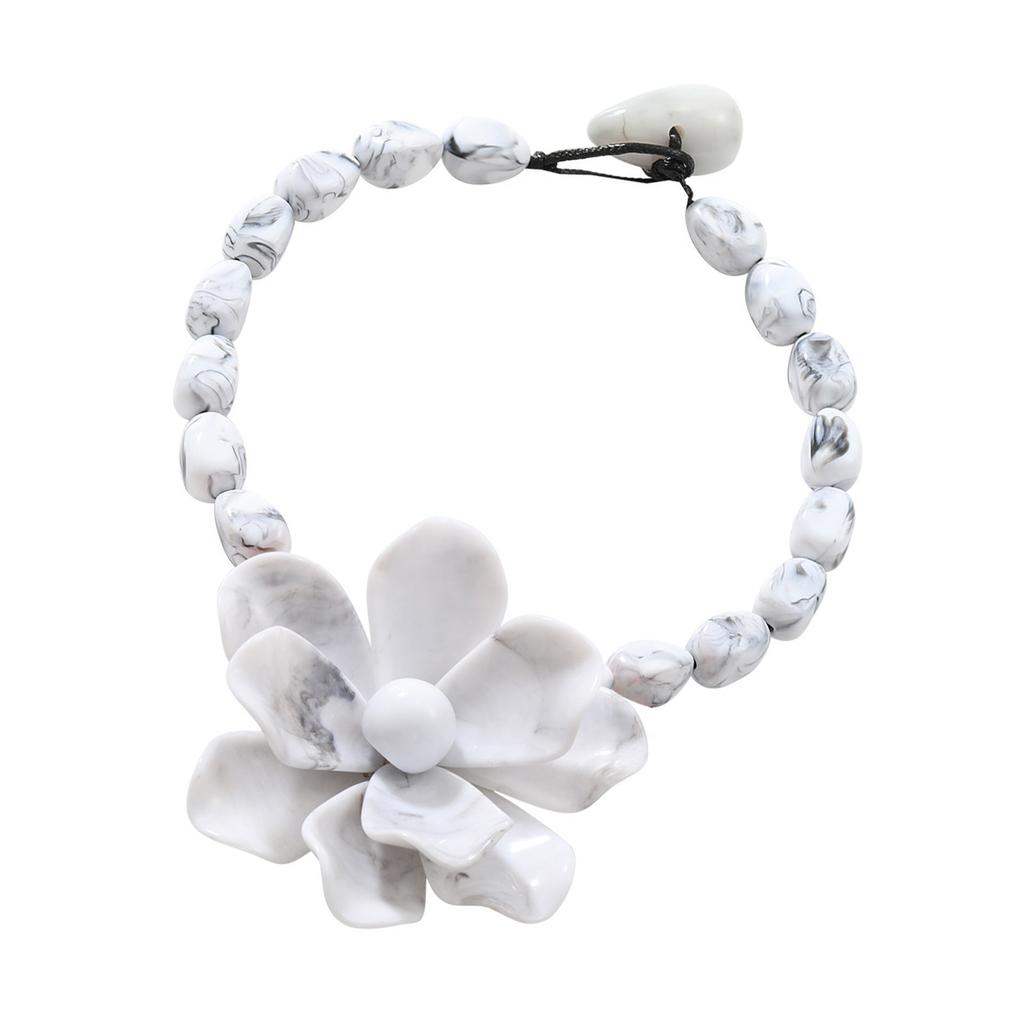 Resin Beaded Statement Necklace Large Colorful Flower Pendant Neckchain Adjustable Length Clavicle Chain for Women