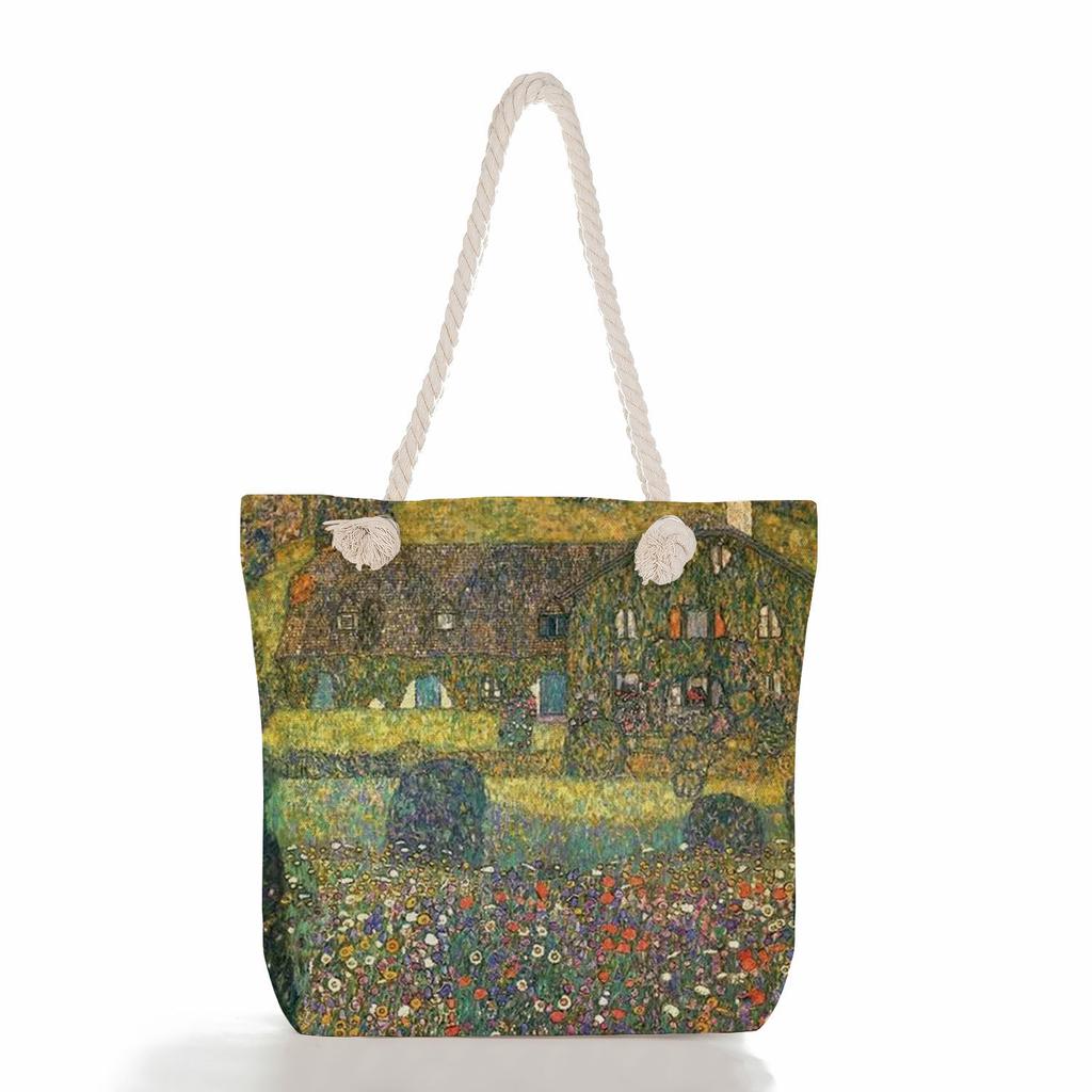 Oil Painting of a Person Print Thick Rope Single-shoulder Beach Bag 7217