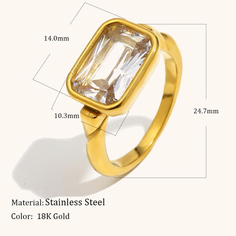 Square Zircon Cute Statement Creative Thin Ring Tarnish Free Jewelry Decoration Gold And Silver Inlay Zircon Gold Plated