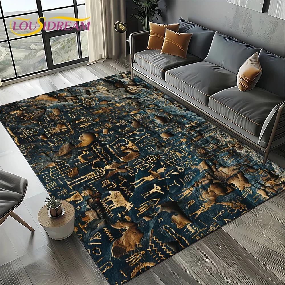 2025 Antikes Ägypten Hieroglyphen Mythologie Wandmalerei Teppich für Wohnzimmer Schlafzimmer Sofadekoration,Rutschfeste Bodenmatte