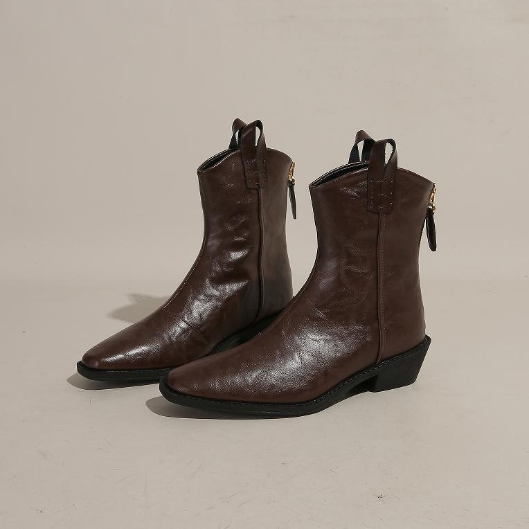 Fashion Boots Women Trends 2025 Retro Cowboy Boots Woman Leather Thick Heel Wrinkled Western Short Boots Womens Shoes