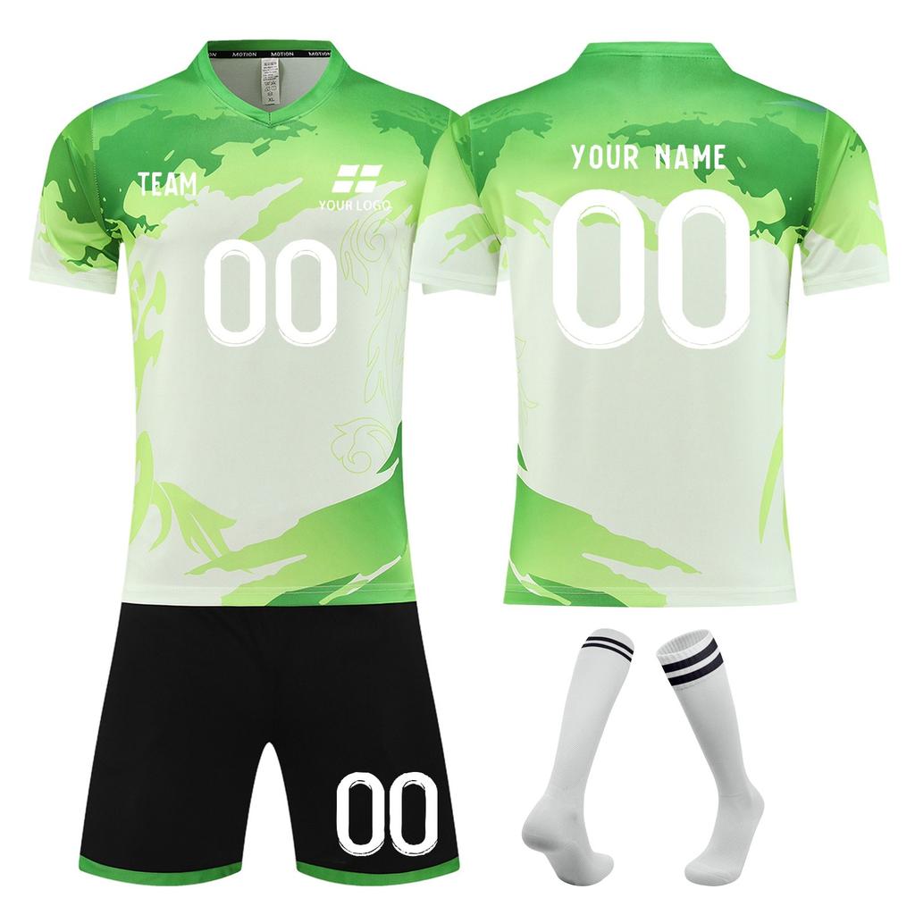 Men's Short Sleeve Soccer Jersey Set Athletic Sportswear Quick Dry Uniform with Shorts and Socks for Training Match