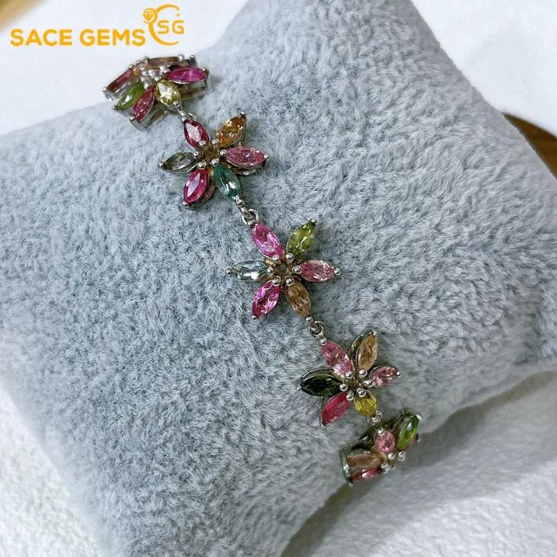 

SACE GEMS из стерлингового серебра 925 пробы с натуральным турмалином и драгоценным камнем, браслеты для женщин, помолвка, коктейльная вечеринка, изысканные ювелирные изделия 19cm разноцветный
