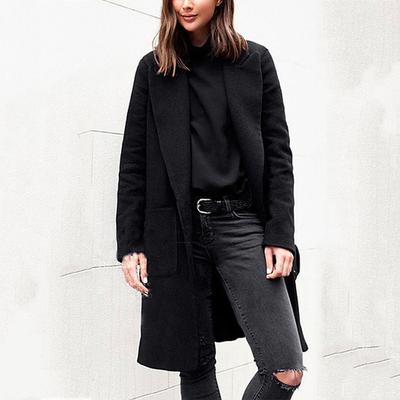 Womens Winter Lapel Button Long Trench Coat Jacket Ladies  Overcoat Outwear