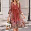 Women's Casual Floral Print V-Neck 3/4 Sleeve Dress