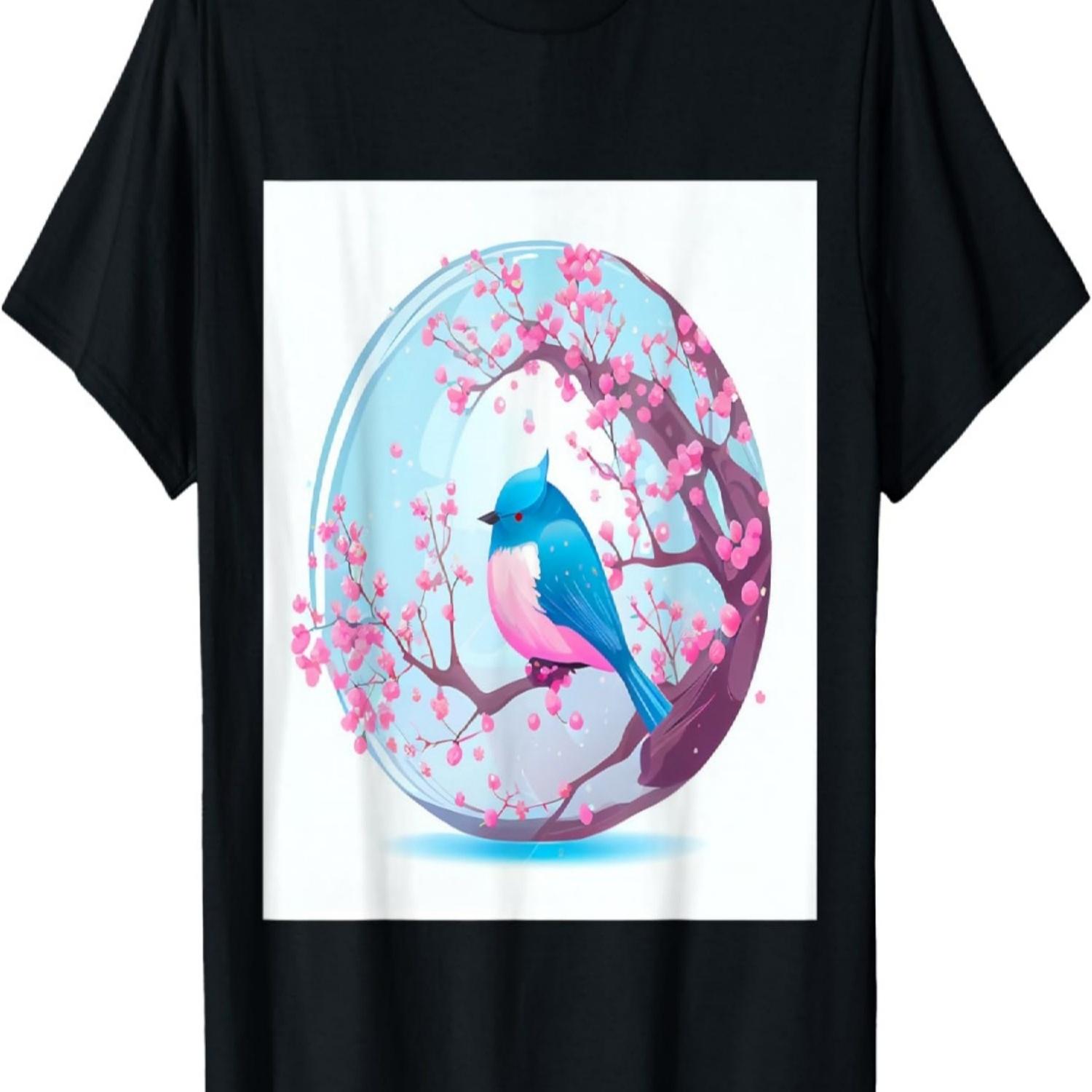 Elegant  Blue Bird and Cherry Blossom Tree Sphere T-Shirt S чёрный