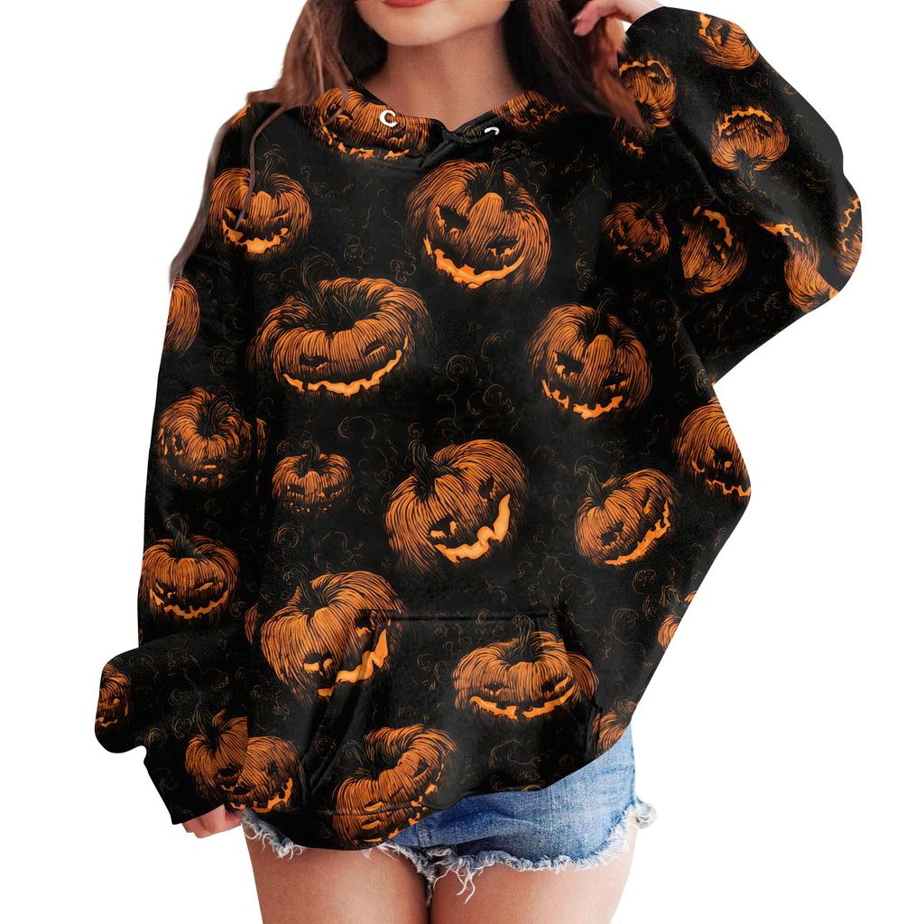 Kids Casual Halloween Print Hoodie for Holiday and Everyday Wear
