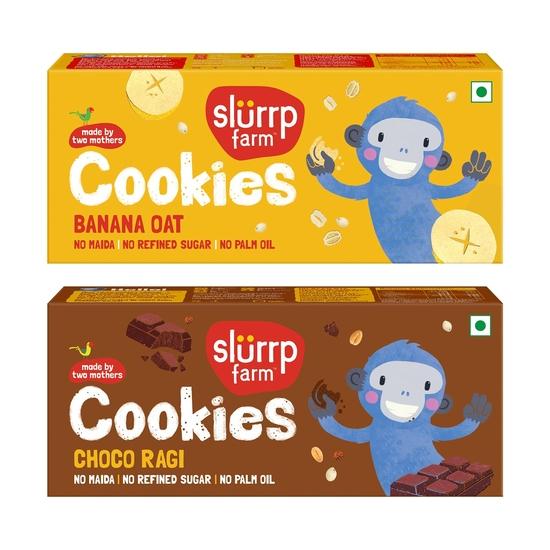 Slurrp Farm No Maida No Refined Sugar Banana Oat and Choco Ragi Cookies | Healthy Cookies Biscuit Made With Multigrains | Pack of 2 x 88g 200GM