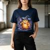 Orange Wizard Cat Graphic T Shirt Magic Witch Cat Print Unisexs Unisexs Cotton Crew Neck Casual Y2k Top Harajuku Oversized T Shirt