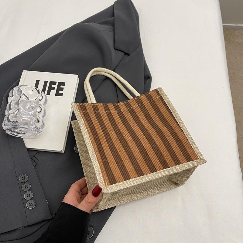 Lunch Box Bento Bag Women'S Fashion Vertical Striped Tote Bag Women Go To Work To Carry Rice Hand Bag