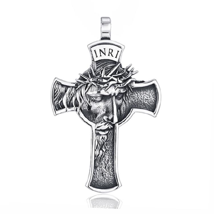 Crown of Thorns Jesus for Cross Necklace Stainless Steel Religious Gift for Men