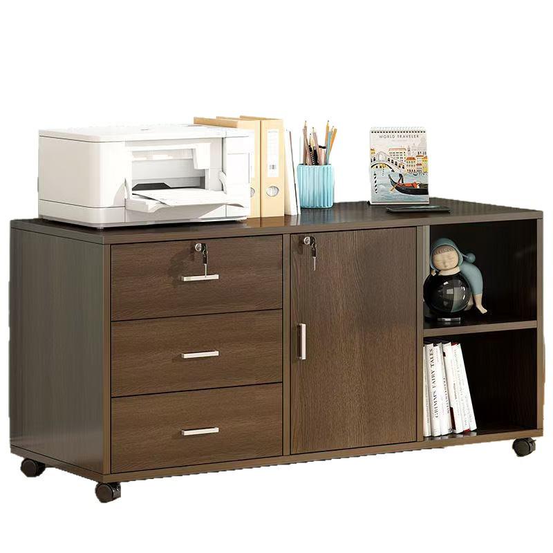 Wooden Office Filing Cabinet with Lock and Under-Desk Storage
