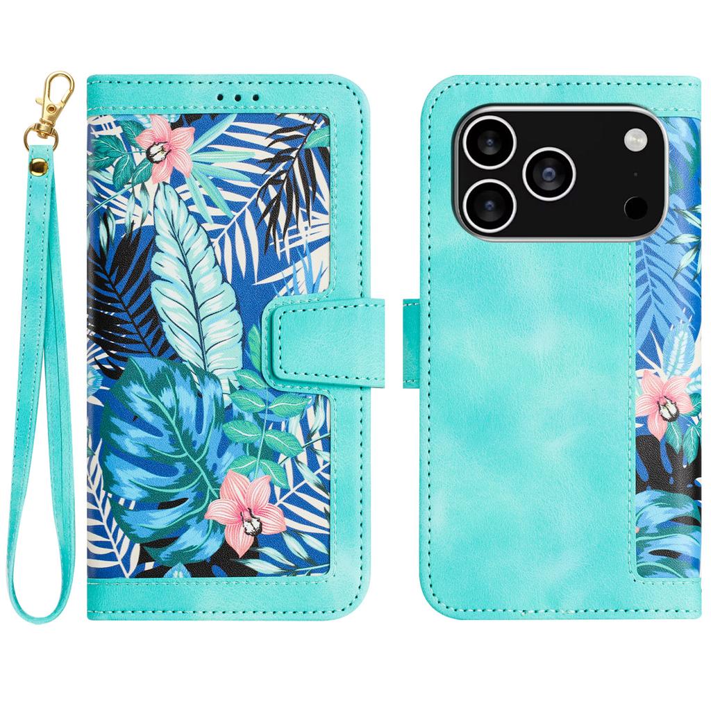 For iPhone 17 Pro Case PU Leather Floral Phone Cover with Card Slots