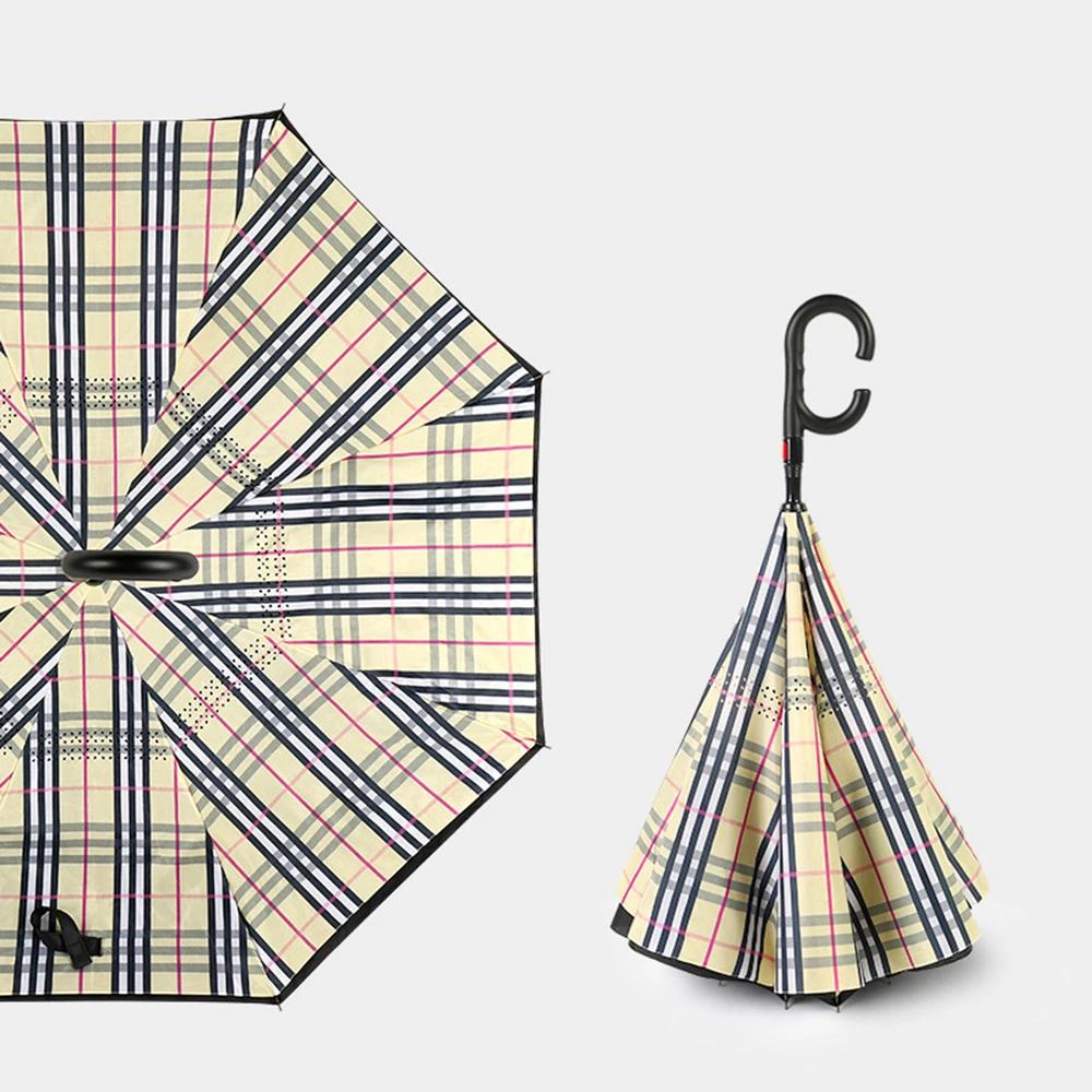 

Автоматический обратный зонт может стоять в форме буквы С, без помощи рук, большой ветрозащитный двухслойный зонт из ткани, автомобильный обратный солнечный зонт