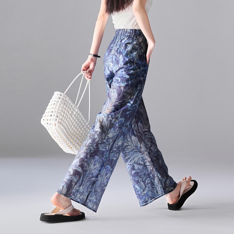 SOFSIL Women's High-Waist Printed Wide-Leg Casual Pants