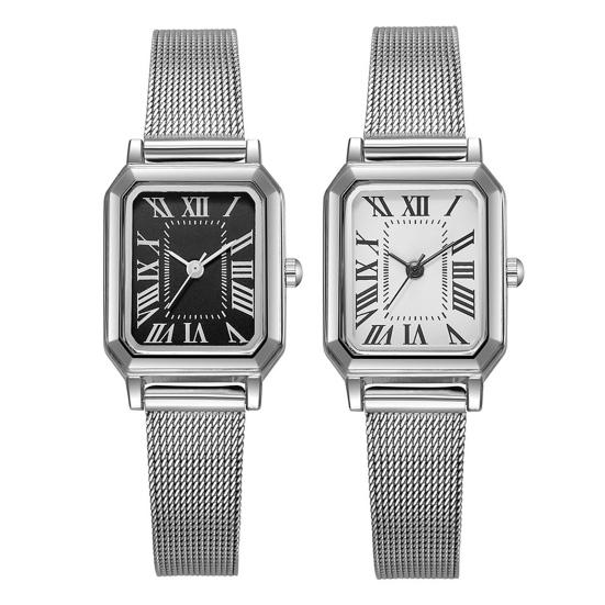 Women Rectangle Dial Watch Roman Numerals Metal Mesh Band Classic Casual Dress Watch Ladies Quartz Analog Wristwatch