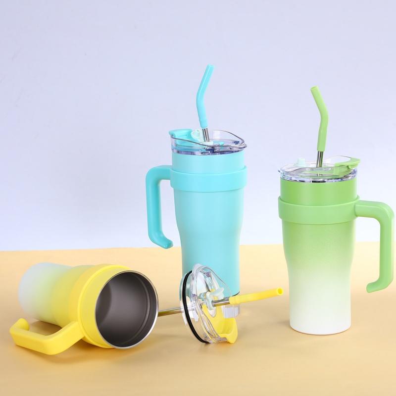 New Gradual Change Color Big Mac Stainless Steel Thermos Cup High Value Large Capacity Accompanying Ice Cup with Handle  Cup