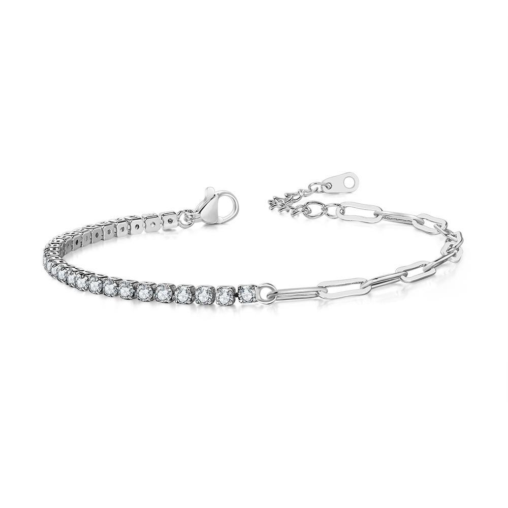 Paper Clip Splicing Tennis Bracelet Women'S Round Zircon 12 Birthstone Jewelry