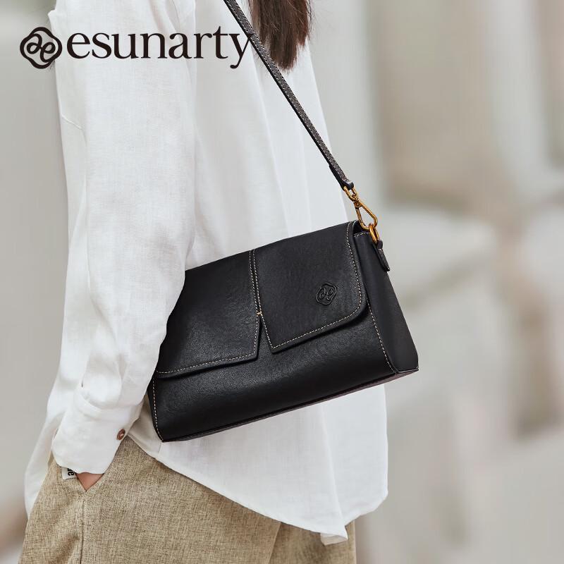ESUNARTY Women s Vegetable Tanned Leather Crossbody Bag чёрный