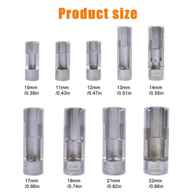 Professional Automotive 9Pcs Oxygen Sensor Offset Socket Tool Set 10-22mm Wrench Remover for Car Garage Workshop Work