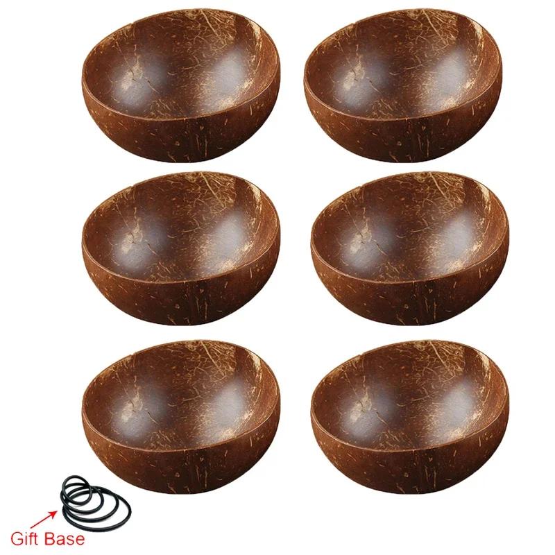 12-15cm  Natural Coconut Bowl Set Wooden Salad Ramen Bowl Coconut Wood Spoon Set Coco Smoothie Kitchen Tableware Coconut Bowl