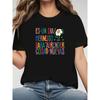 Plus Size, Women's T-shirt, Spanish Multicolor Contrast Font Graphic Print, Black Short Sleeve Round Neck Printed T-shirt - Machine Washable