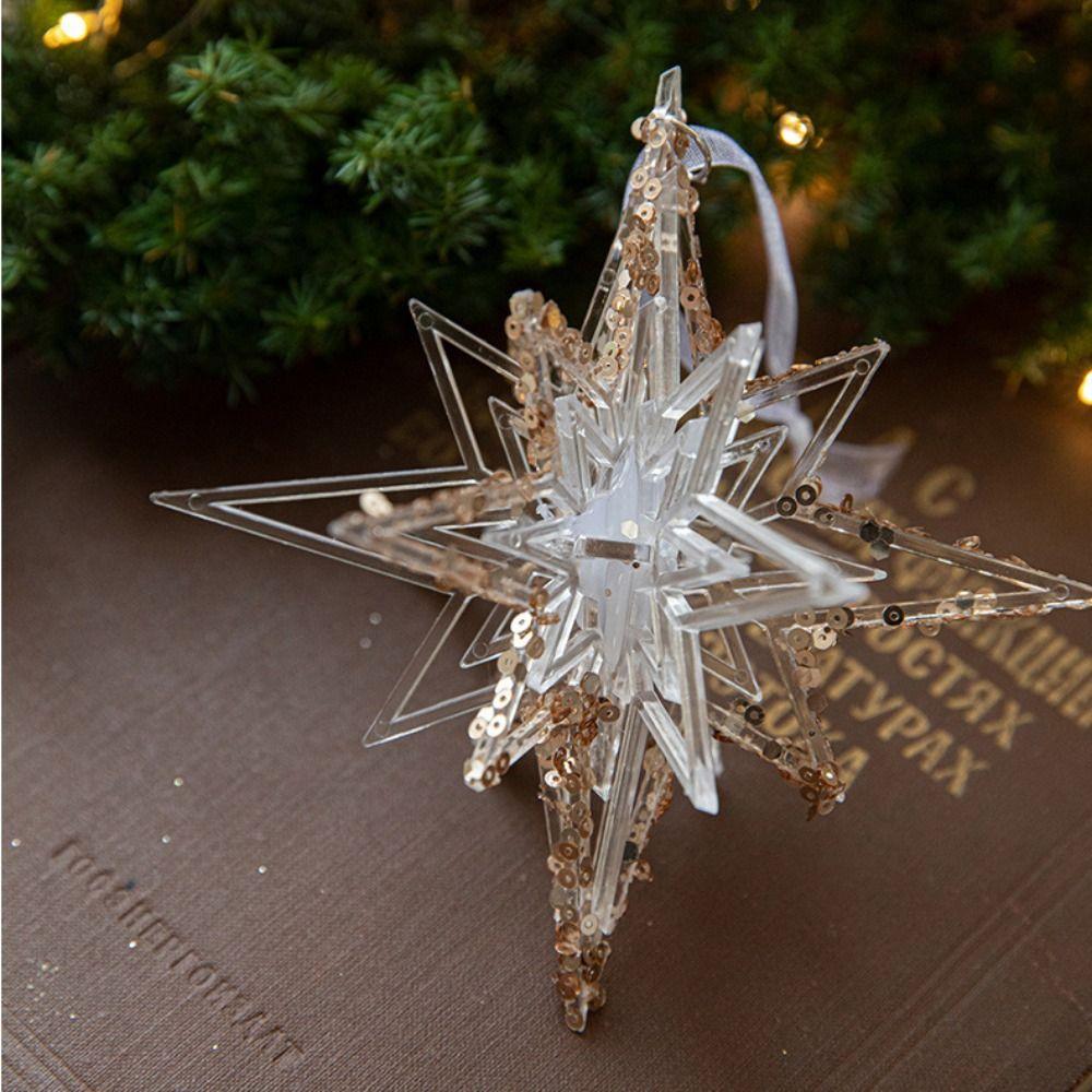 2pcs With Sequins Snowflake Hanging Ornaments Clear Christmas Tree Hanging Ornaments  New Year